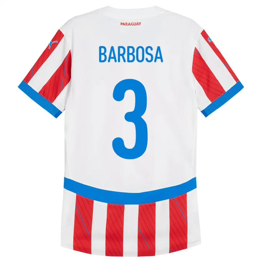 Danxen Heren Paraguay Camila Barbosa #3 Wit Rood Thuisshirt Thuistenue 24-26 T-Shirt