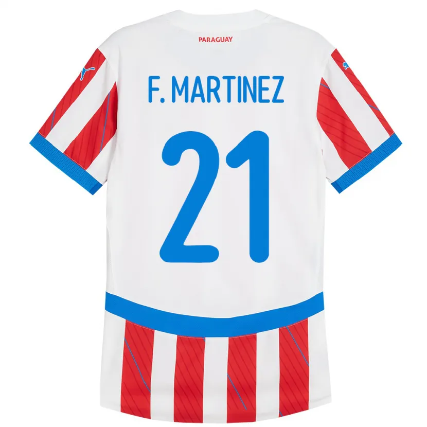 Danxen Heren Paraguay Fiorela Martínez #21 Wit Rood Thuisshirt Thuistenue 24-26 T-Shirt