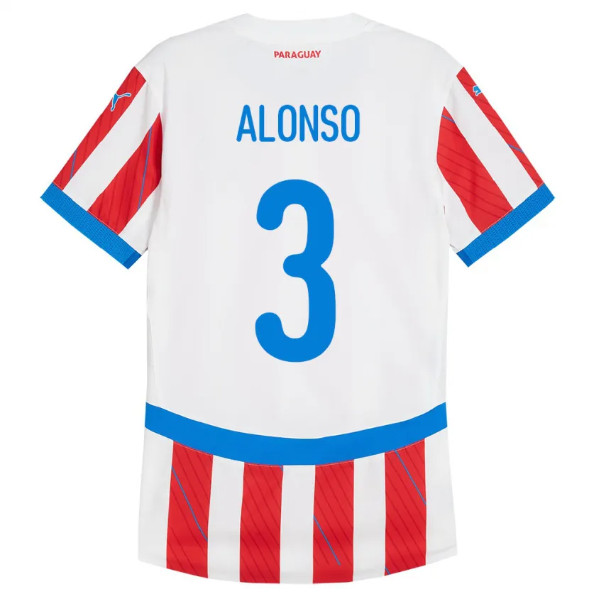 Danxen Heren Paraguay Lorena Alonso #3 Wit Rood Thuisshirt Thuistenue 24-26 T-Shirt