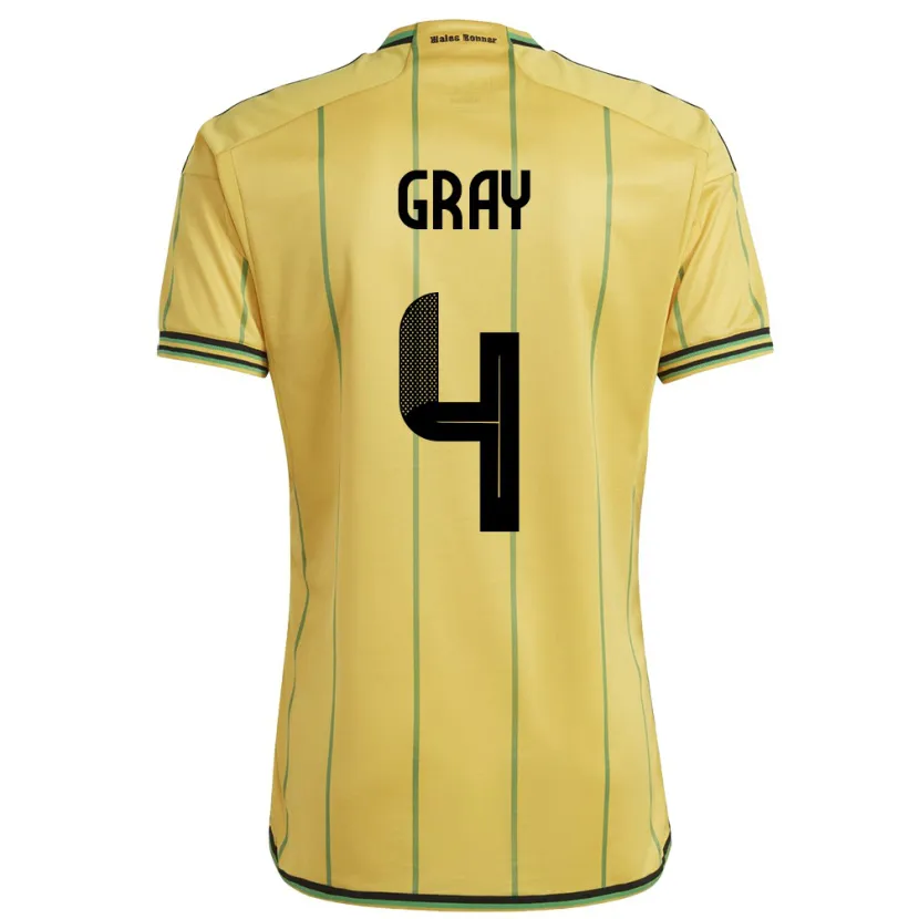 Danxen Heren Jamaica Tayvon Gray #4 Geel Thuisshirt Thuistenue 24-26 T-Shirt