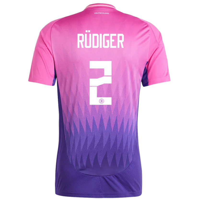 Danxen Heren Duitsland Antonio Rudiger #2 Roze Paars Uitshirt Uittenue 24-26 T-Shirt