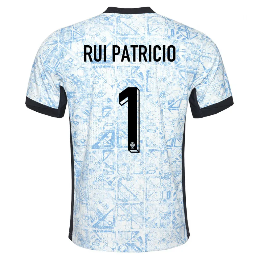 Danxen Heren Portugal Rui Patricio #1 Crème Blauw Uitshirt Uittenue 24-26 T-Shirt