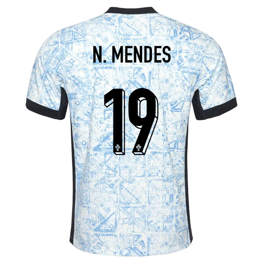 Danxen Heren Portugal Nuno Mendes #19 Crème Blauw Uitshirt Uittenue 24-26 T-Shirt