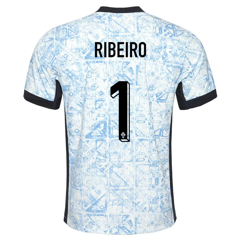 Danxen Heren Portugal Goncalo Ribeiro #1 Crème Blauw Uitshirt Uittenue 24-26 T-Shirt