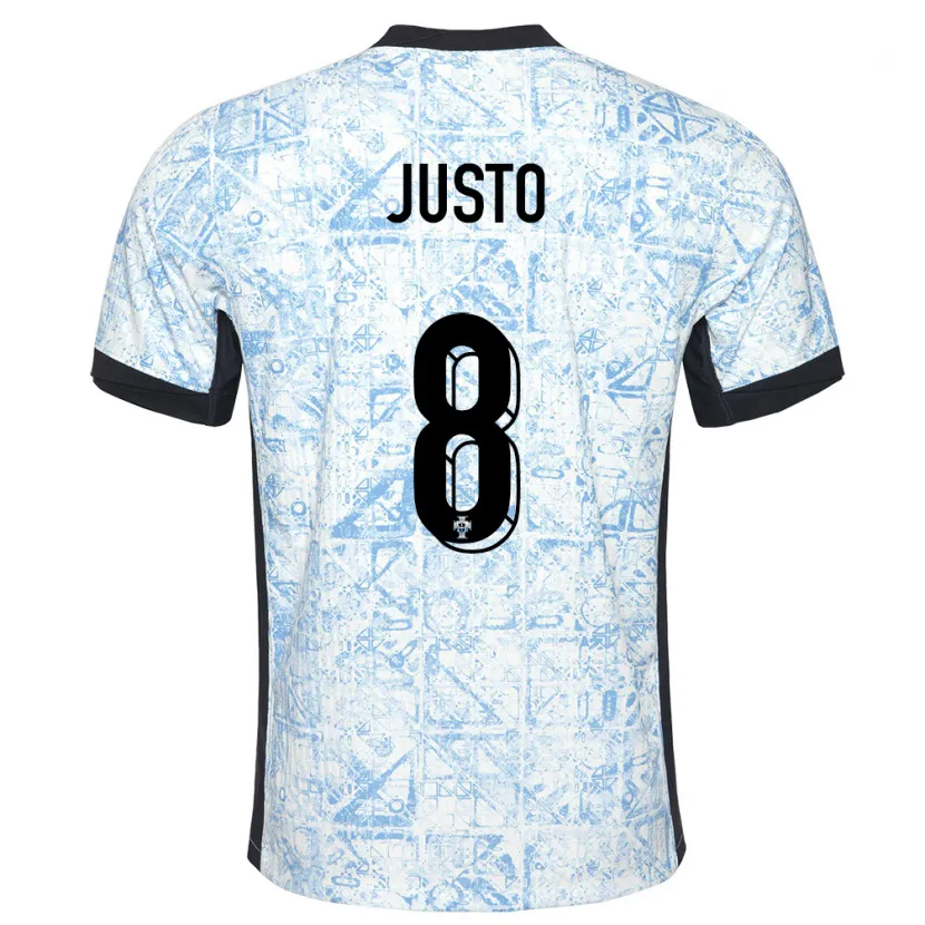 Danxen Heren Portugal Samuel Justo #8 Crème Blauw Uitshirt Uittenue 24-26 T-Shirt