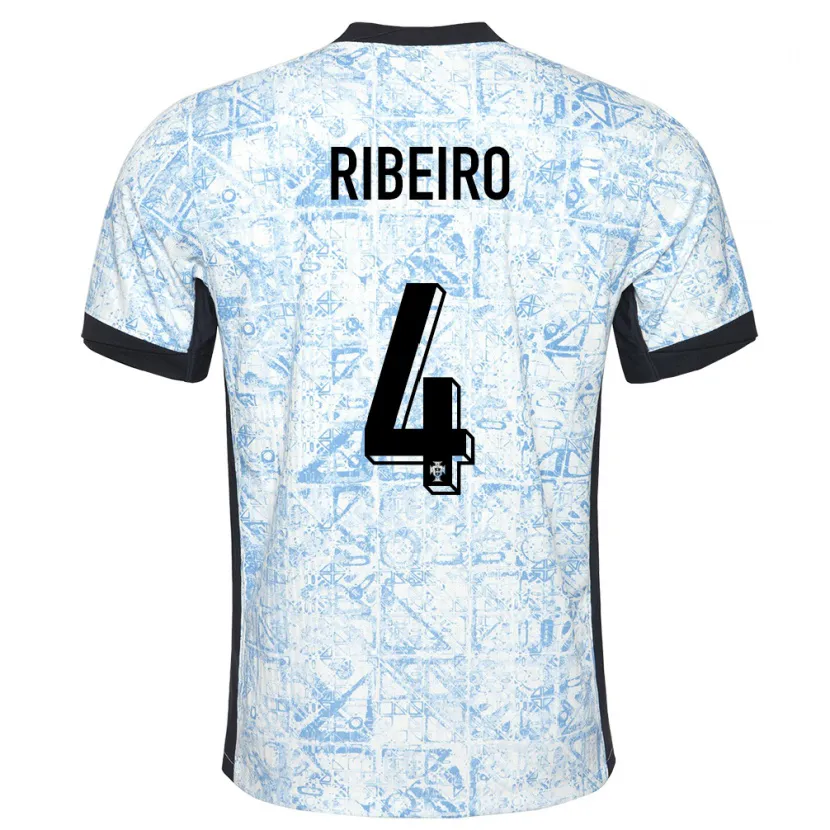 Danxen Heren Portugal Ricardo Ribeiro #4 Crème Blauw Uitshirt Uittenue 24-26 T-Shirt