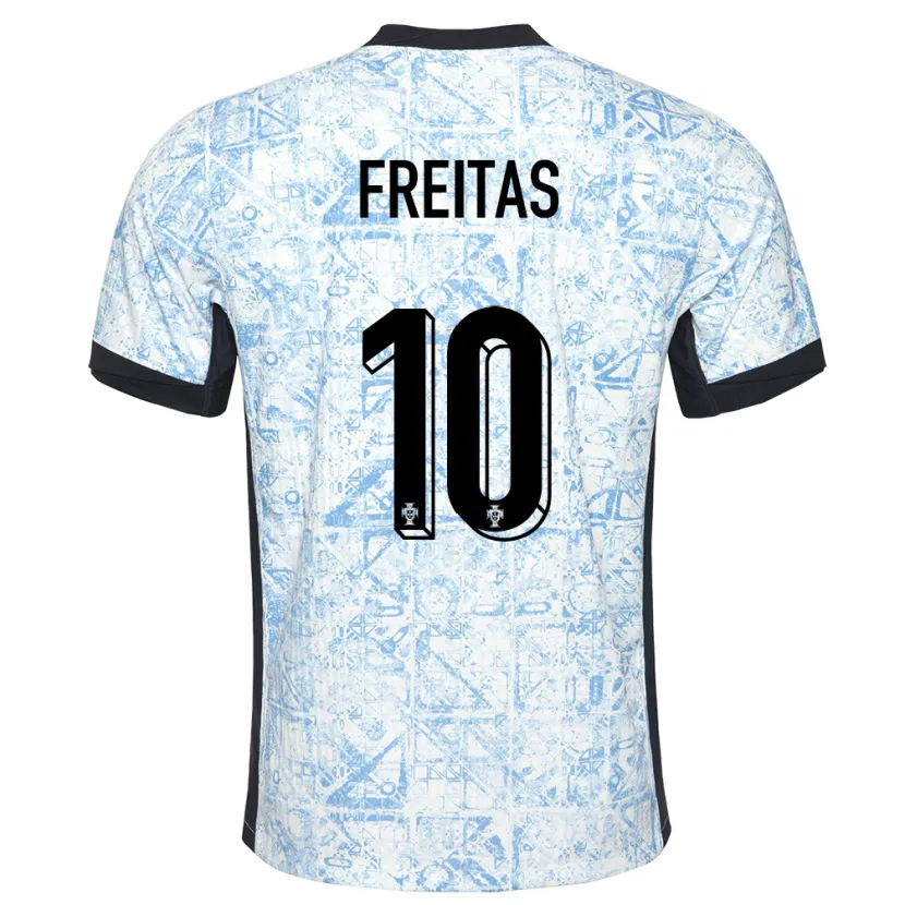 Danxen Heren Portugal Tiago Freitas #10 Crème Blauw Uitshirt Uittenue 24-26 T-Shirt