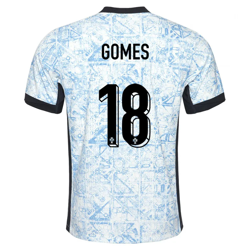 Danxen Heren Portugal Andre Gomes #18 Crème Blauw Uitshirt Uittenue 24-26 T-Shirt