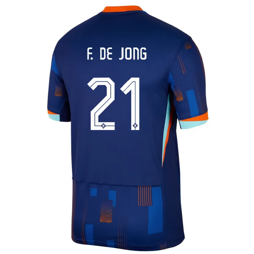 Danxen Heren Nederland Frenkie De Jong #21 Blauw Uitshirt Uittenue 24-26 T-Shirt