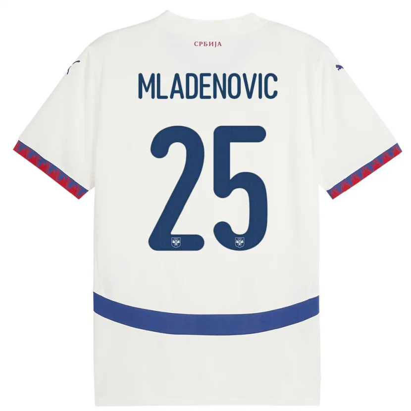 Danxen Heren Servië Filip Mladenovic #25 Wit Uitshirt Uittenue 24-26 T-Shirt