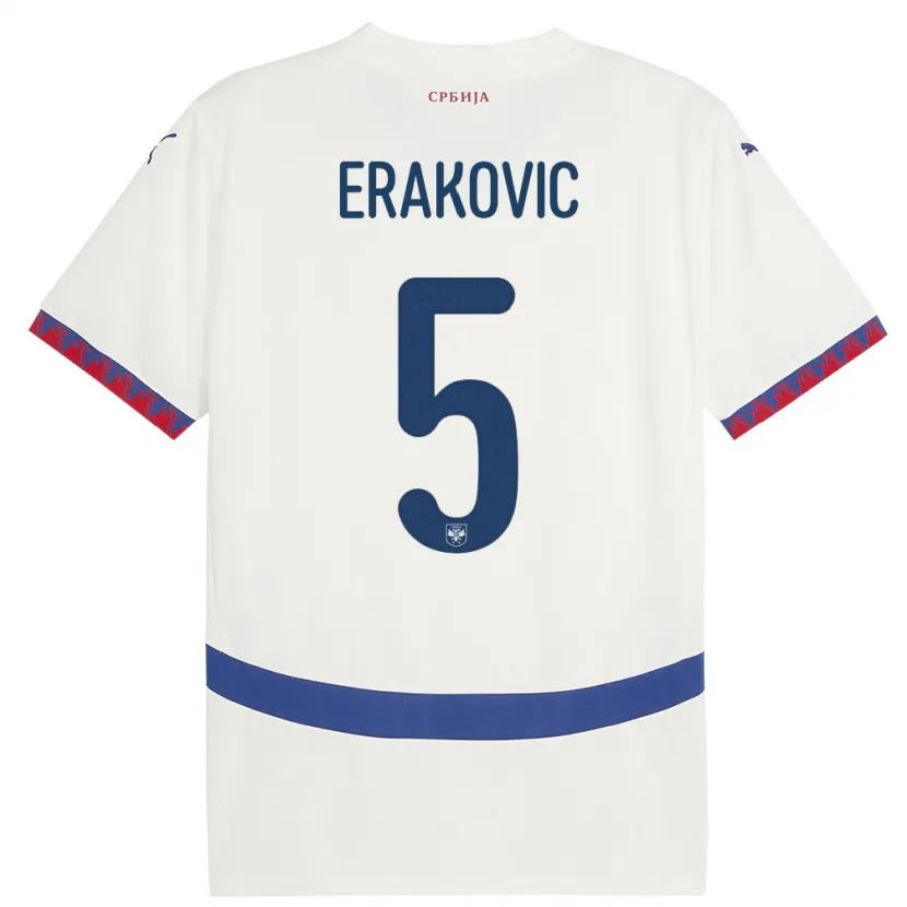 Danxen Heren Servië Strahinja Erakovic #5 Wit Uitshirt Uittenue 24-26 T-Shirt