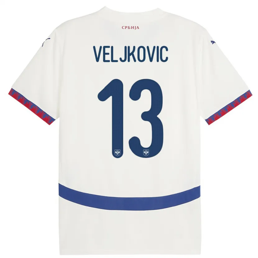 Danxen Heren Servië Milos Veljkovic #13 Wit Uitshirt Uittenue 24-26 T-Shirt