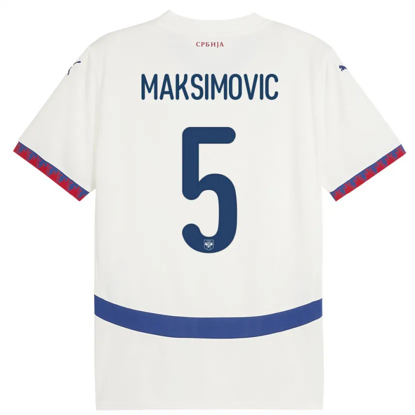 Danxen Heren Servië Nemanja Maksimovic #5 Wit Uitshirt Uittenue 24-26 T-Shirt
