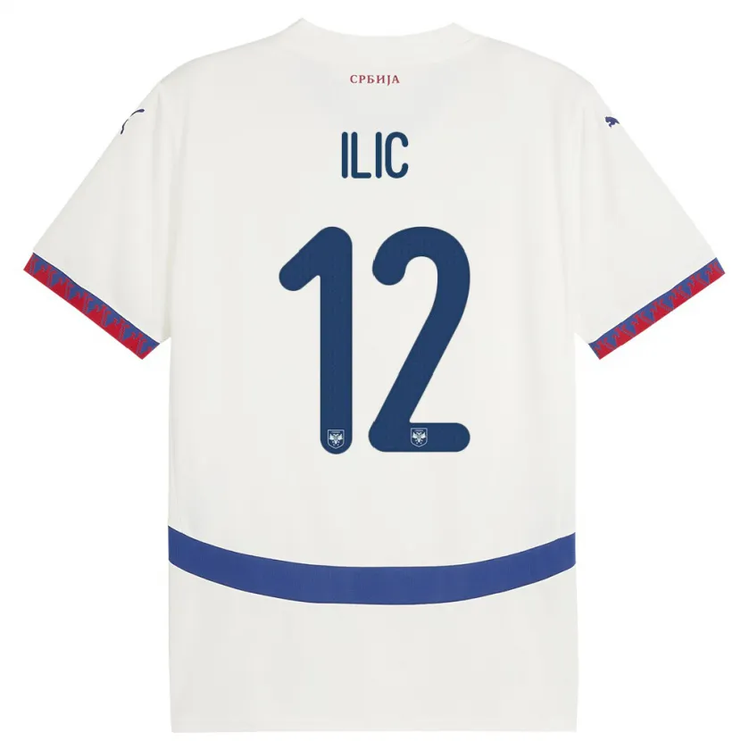 Danxen Heren Servië Marko Ilic #12 Wit Uitshirt Uittenue 24-26 T-Shirt