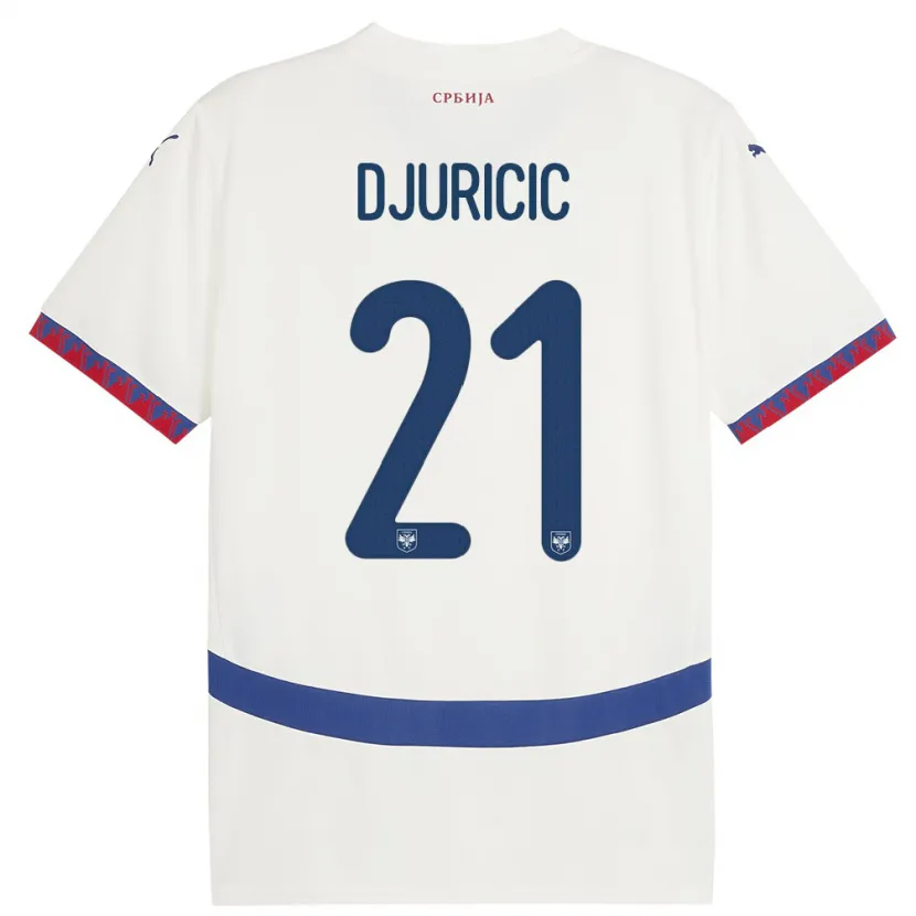 Danxen Heren Servië Filip Djuricic #21 Wit Uitshirt Uittenue 24-26 T-Shirt
