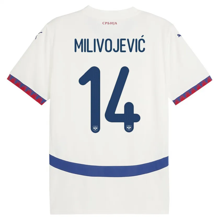 Danxen Heren Servië Vesna Milivojevic #14 Wit Uitshirt Uittenue 24-26 T-Shirt