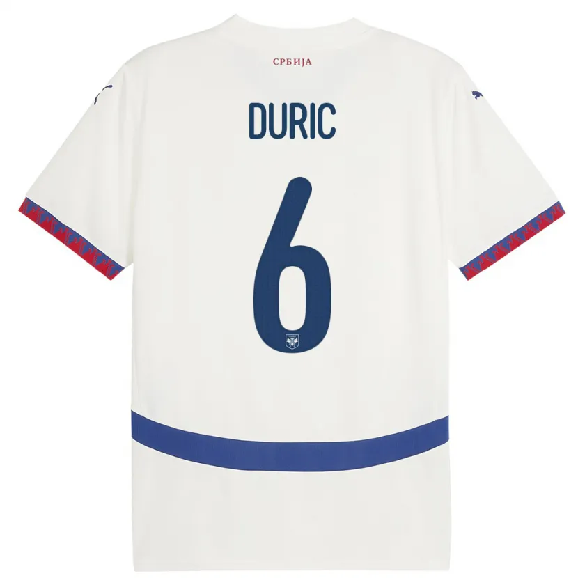 Danxen Heren Servië Andrej Duric #6 Wit Uitshirt Uittenue 24-26 T-Shirt