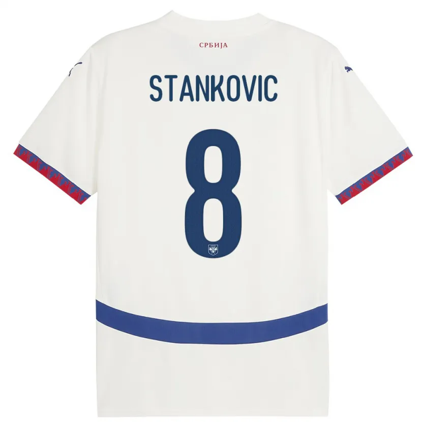 Danxen Heren Servië Nikola Stankovic #8 Wit Uitshirt Uittenue 24-26 T-Shirt