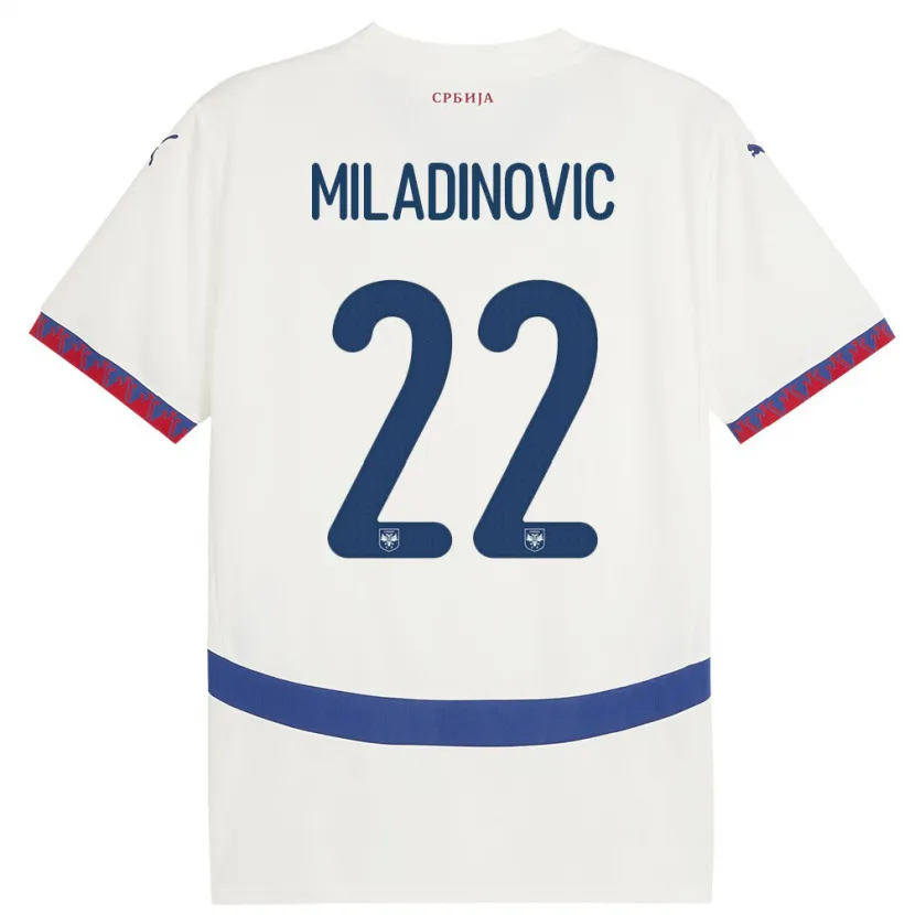 Danxen Heren Servië Igor Miladinovic #22 Wit Uitshirt Uittenue 24-26 T-Shirt