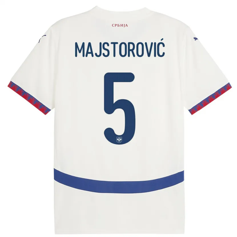 Danxen Heren Servië Milan Majstorovic #5 Wit Uitshirt Uittenue 24-26 T-Shirt