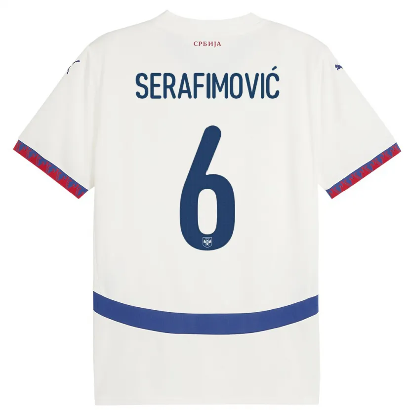 Danxen Heren Servië Vojin Serafimovic #6 Wit Uitshirt Uittenue 24-26 T-Shirt