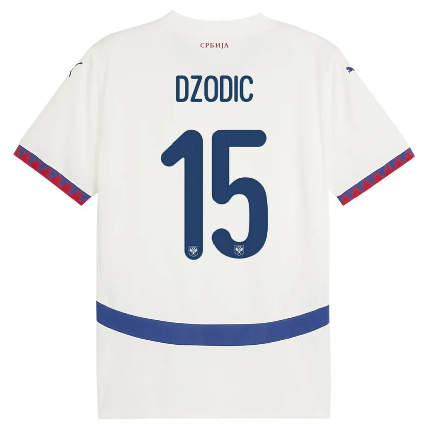 Danxen Heren Servië Stefan Dzodic #15 Wit Uitshirt Uittenue 24-26 T-Shirt
