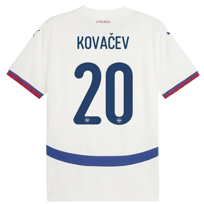 Danxen Heren Servië Milan Kovacev #20 Wit Uitshirt Uittenue 24-26 T-Shirt