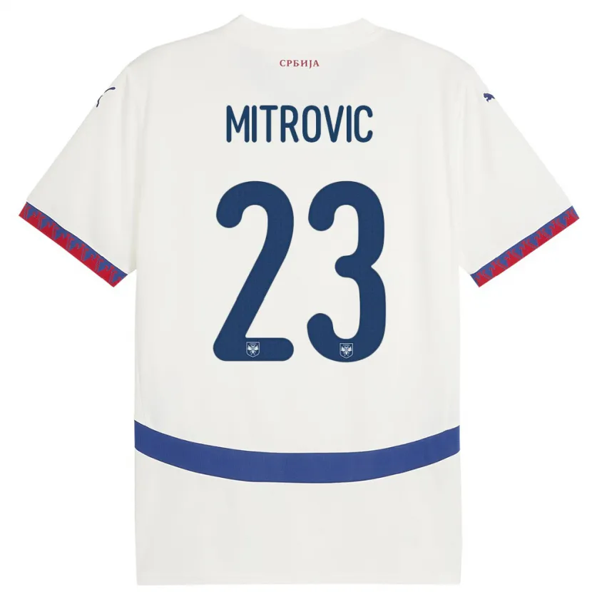 Danxen Heren Servië Vuk Mitrovic #23 Wit Uitshirt Uittenue 24-26 T-Shirt