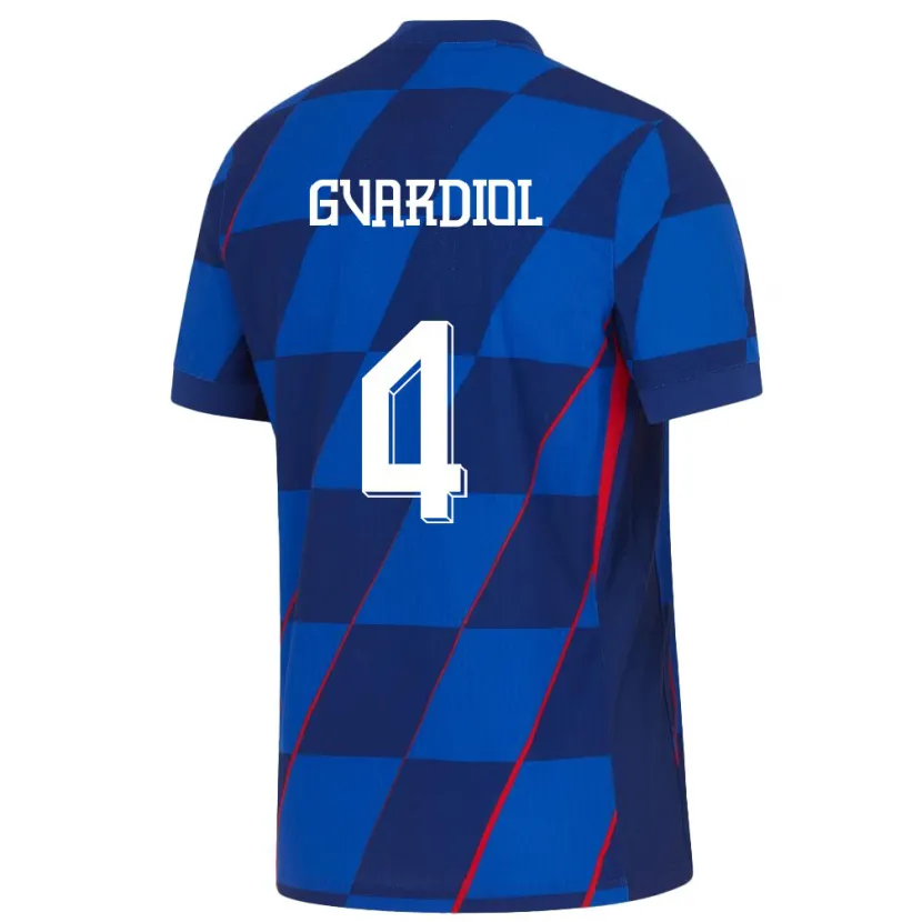 Danxen Heren Kroatië Josko Gvardiol #4 Blauw Uitshirt Uittenue 24-26 T-Shirt