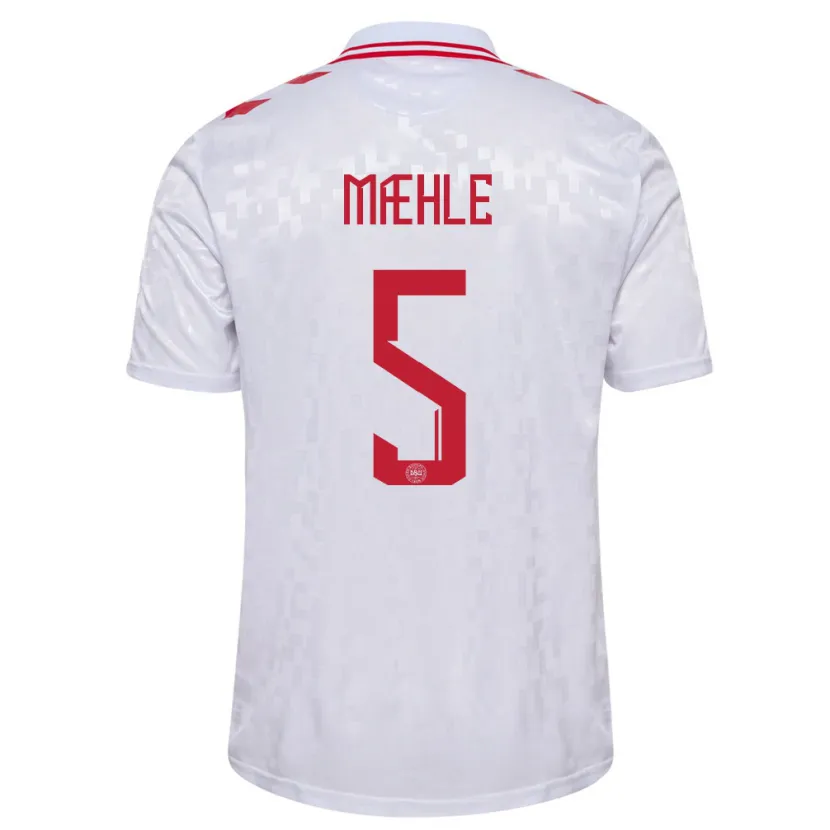 Danxen Heren Denemarken Joakim Maehle #5 Wit Uitshirt Uittenue 24-26 T-Shirt
