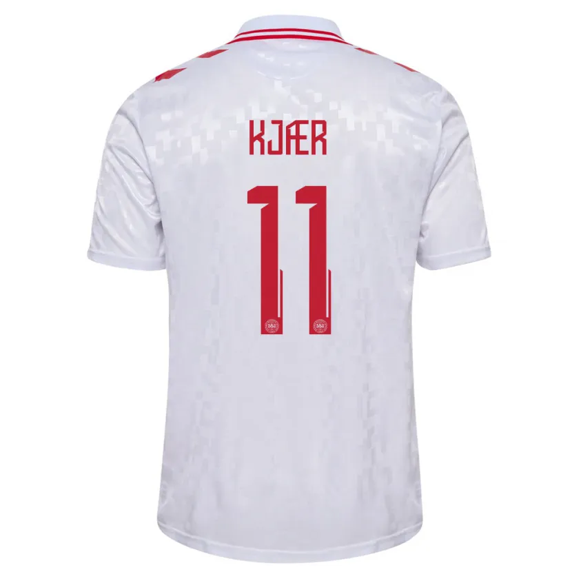 Danxen Heren Denemarken Jeppe Kjær #11 Wit Uitshirt Uittenue 24-26 T-Shirt