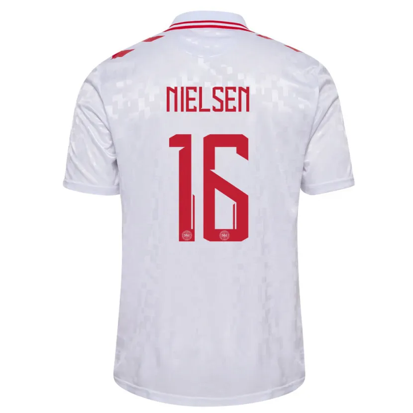 Danxen Heren Denemarken Magnus Nielsen #16 Wit Uitshirt Uittenue 24-26 T-Shirt