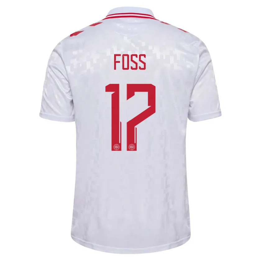 Danxen Heren Denemarken Jonathan Foss #17 Wit Uitshirt Uittenue 24-26 T-Shirt