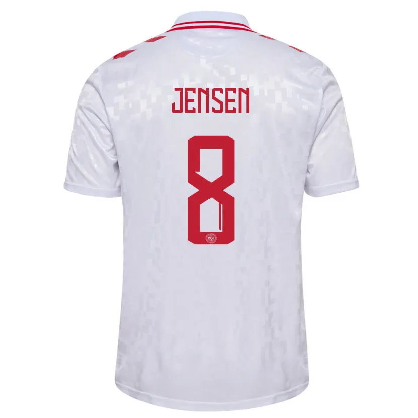 Danxen Heren Denemarken Tobias Lund Jensen #8 Wit Uitshirt Uittenue 24-26 T-Shirt