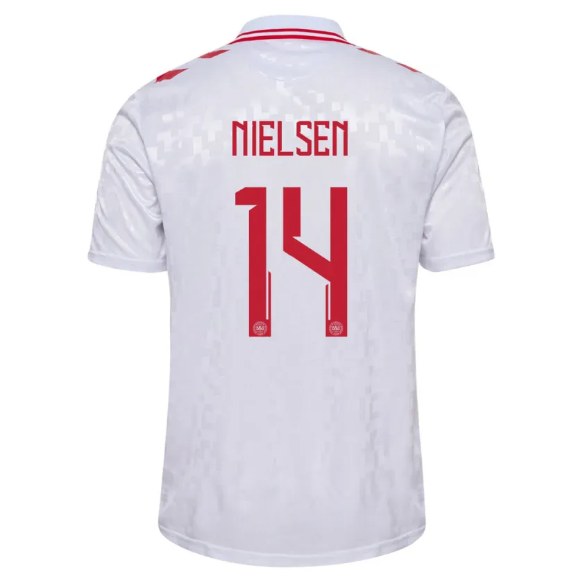 Danxen Heren Denemarken Julius Nielsen #14 Wit Uitshirt Uittenue 24-26 T-Shirt