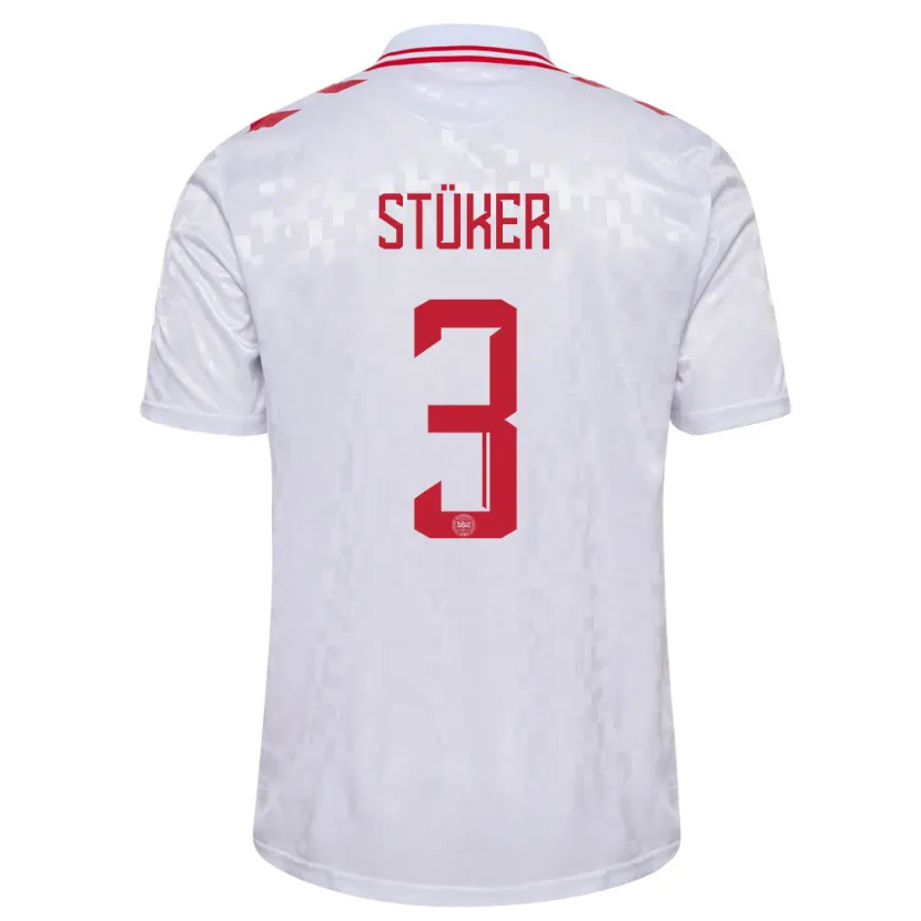 Danxen Heren Denemarken Simon Stüker #3 Wit Uitshirt Uittenue 24-26 T-Shirt