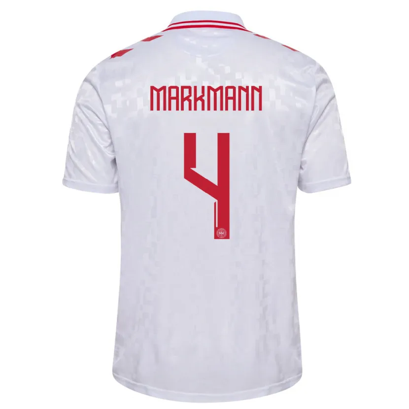 Danxen Heren Denemarken Noah Markmann #4 Wit Uitshirt Uittenue 24-26 T-Shirt