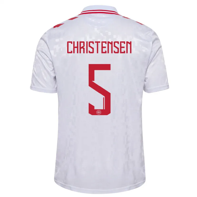 Danxen Heren Denemarken Aske Christensen #5 Wit Uitshirt Uittenue 24-26 T-Shirt