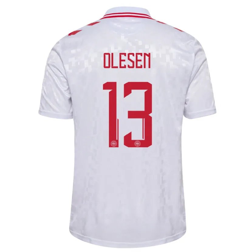 Danxen Heren Denemarken Karoline Olesen #13 Wit Uitshirt Uittenue 24-26 T-Shirt