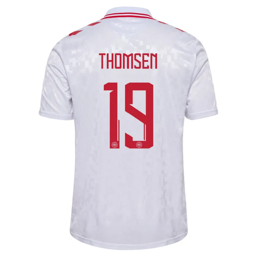 Danxen Heren Denemarken Janni Thomsen #19 Wit Uitshirt Uittenue 24-26 T-Shirt