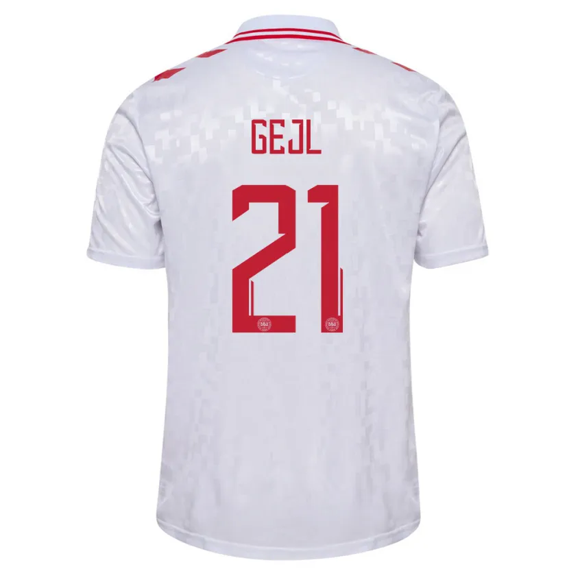 Danxen Heren Denemarken Mille Gejl #21 Wit Uitshirt Uittenue 24-26 T-Shirt