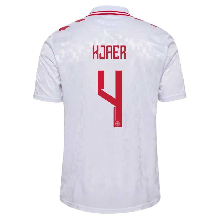 Danxen Heren Denemarken Simon Kjaer #4 Wit Uitshirt Uittenue 24-26 T-Shirt