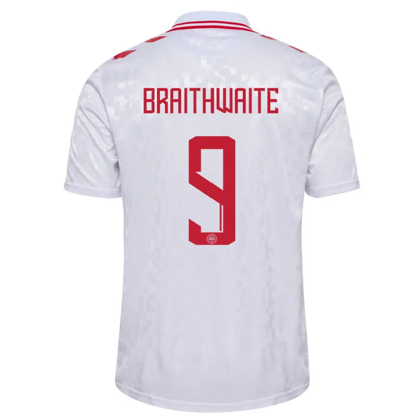 Danxen Heren Denemarken Martin Braithwaite #9 Wit Uitshirt Uittenue 24-26 T-Shirt