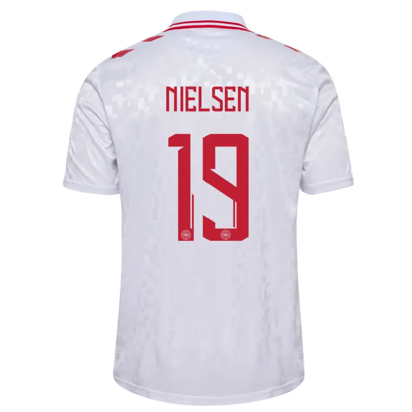 Danxen Heren Denemarken Casper Nielsen #19 Wit Uitshirt Uittenue 24-26 T-Shirt