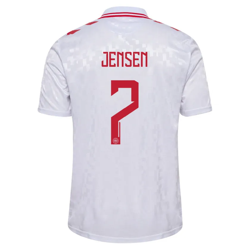Danxen Heren Denemarken Victor Jensen #7 Wit Uitshirt Uittenue 24-26 T-Shirt