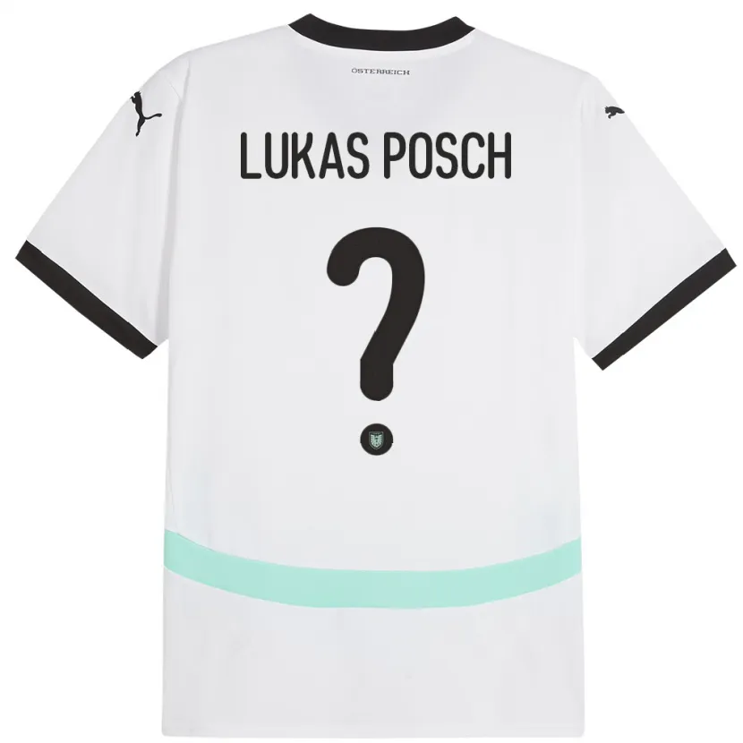 Danxen Heren Oostenrijk Lukas Posch #0 Wit Uitshirt Uittenue 24-26 T-Shirt