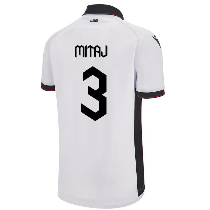 Danxen Heren Albanië Mario Mitaj #3 Wit Uitshirt Uittenue 24-26 T-Shirt