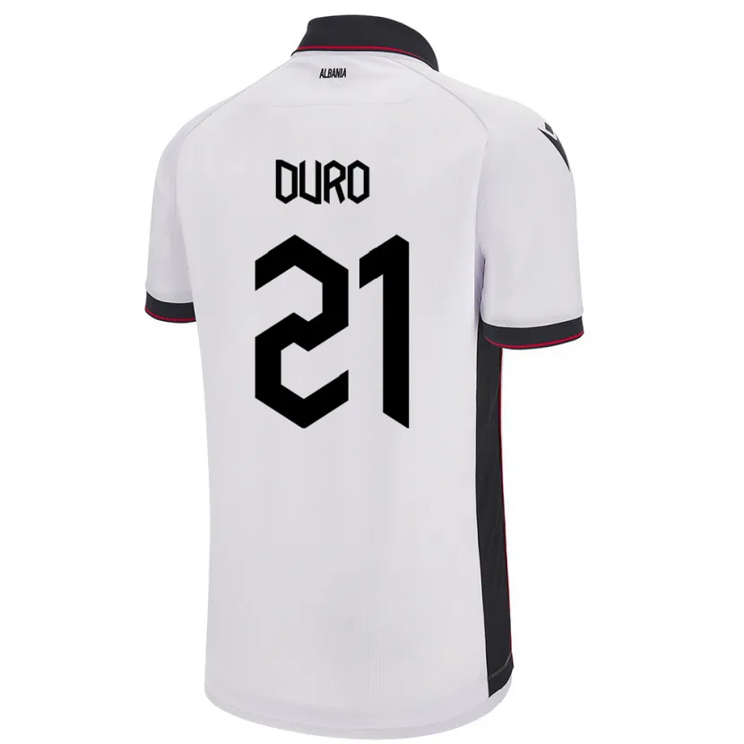Danxen Heren Albanië Dejvi Duro #21 Wit Uitshirt Uittenue 24-26 T-Shirt