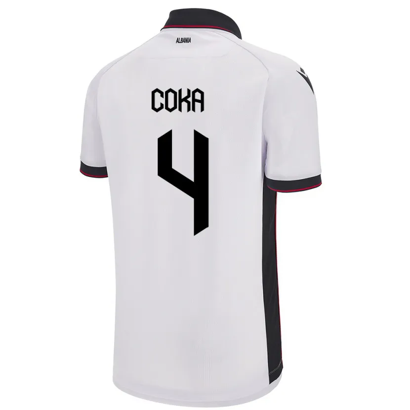Danxen Heren Albanië Jehona Coka #4 Wit Uitshirt Uittenue 24-26 T-Shirt