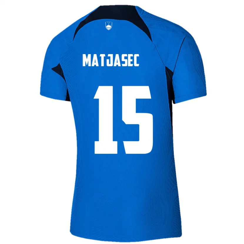 Danxen Heren Slovenië Miha Matjasec #15 Blauw Uitshirt Uittenue 24-26 T-Shirt